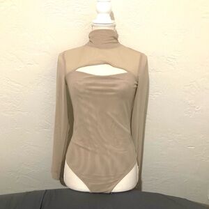 NWT Sheer Peek a Boo LINED Bodysuit S/M